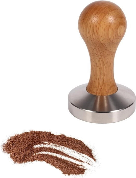Set per Espresso 58 mm - Acciaio Inossidabile e Legno - Caffettiera Classica con Manopola Ergonomica - Set per Barista per Caffè - Alta Qualità.