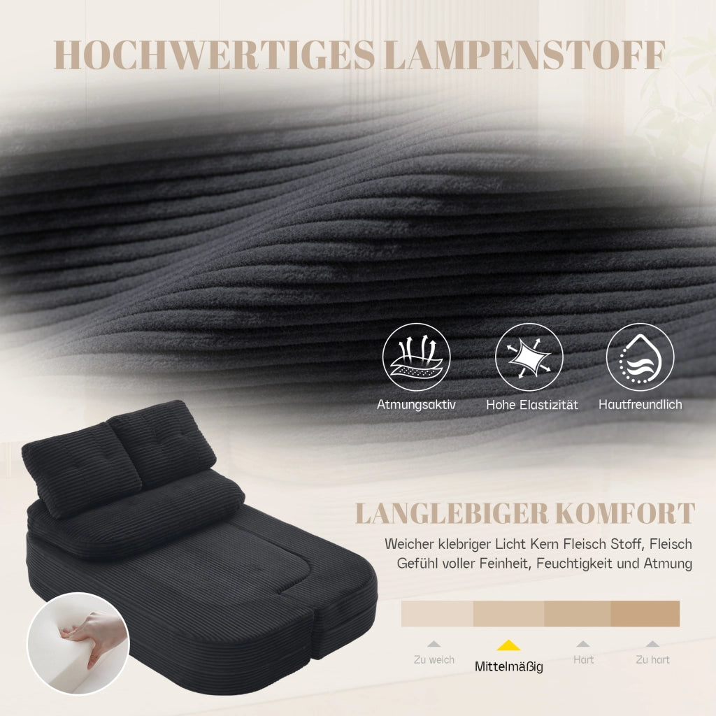 POLTRONA LETTO 2-in-1 in cord nero con 2 portabicchieri