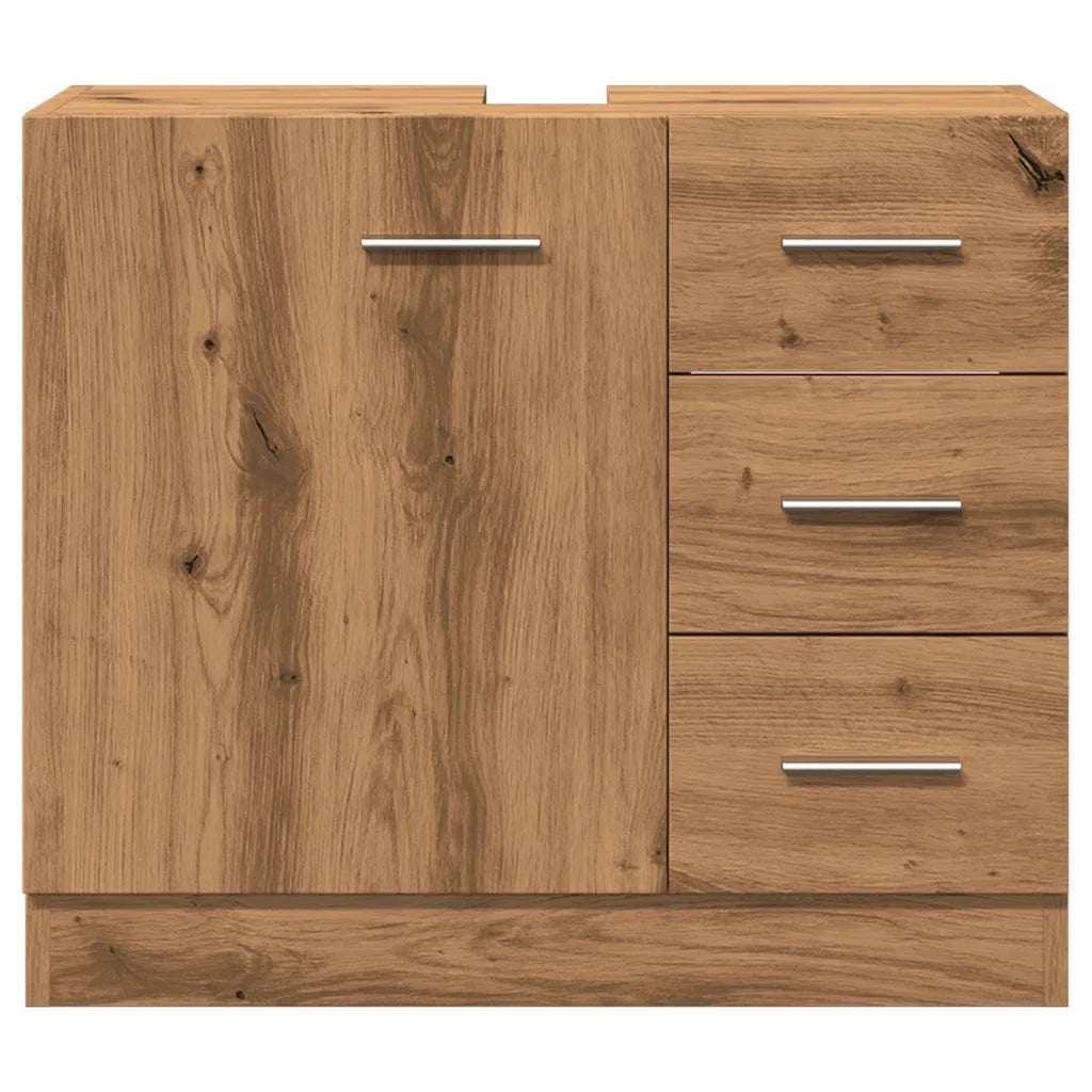 Mobile lavabo moderno con vano contenitore 63 x 30 x 54 cm linee pulite finitura in rovere ingegnerizzato realizzato artigianalmente 02_0051187