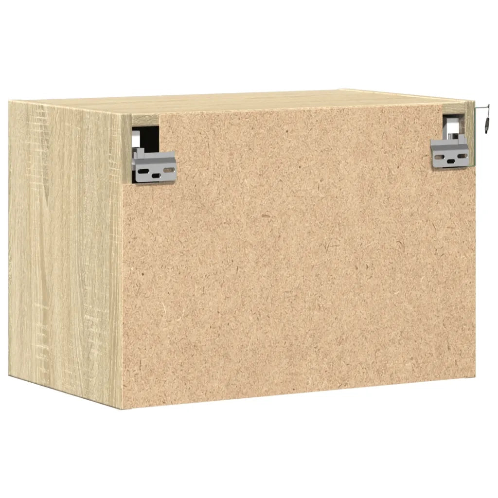 Comodino | Armadio da Notte | Mobiletto da notte a Parete con luci LED Rovere Sonoma