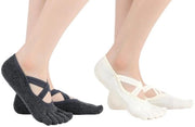 Due paia di calze per yoga per donne - calze antiscivolo con cinque dita - calze per pilates - calze per pavimento - adatte per pilates, balletto, danza, in piedi a piedi nudi
