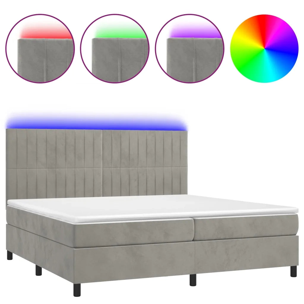 Letto a Molle Materasso e LED Grigio Chiaro 200x200 cm Velluto 3136263
