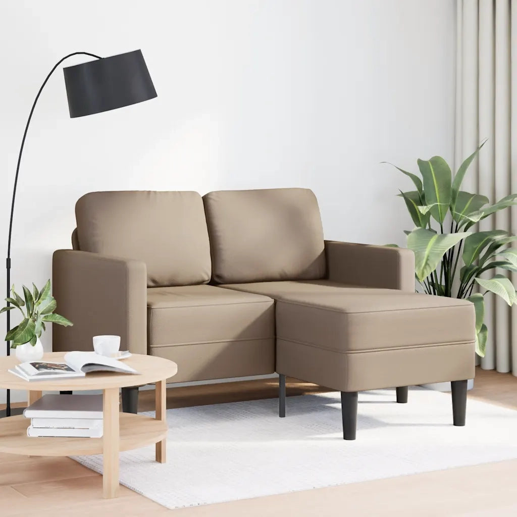 Divano 2 Posti con Chaise a L Cappuccino 125 cm in Similpelle 4107087