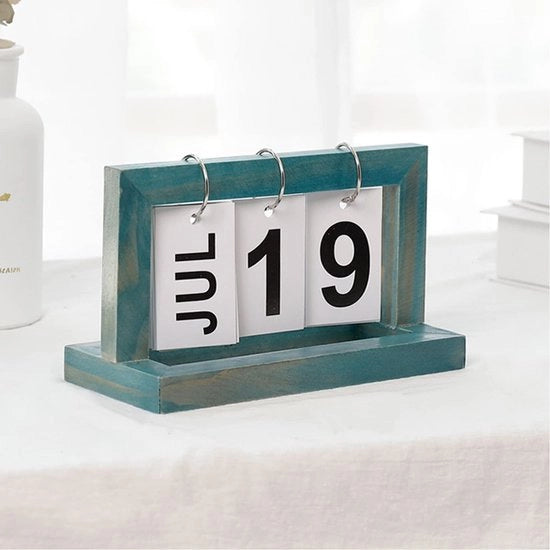 Calendario a Scorrimento in Legno - Calendario Eterno - Decorazione per Ufficio - Rinnovabile Anno dopo Anno - 20 x 12 x 9 cm