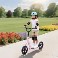 Monopattino per Bambini 5-12 Anni con Freno Posteriore e Manubrio Regolabile, 120x52x80-88 cm, Rosa