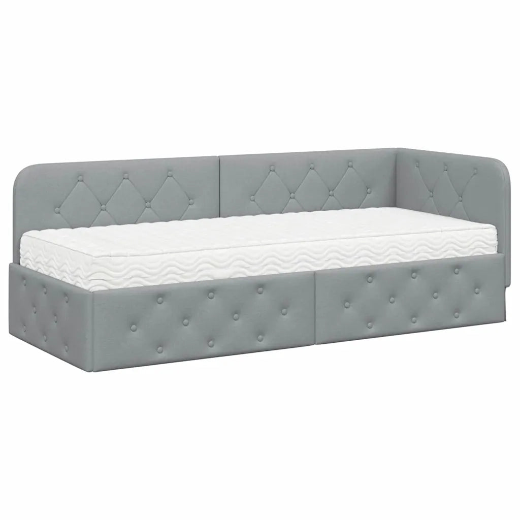 Letto singolo | Letto per adulti | Cornice del letto ad angolo Grigio chiaro 80 x 200 cm Tessuto