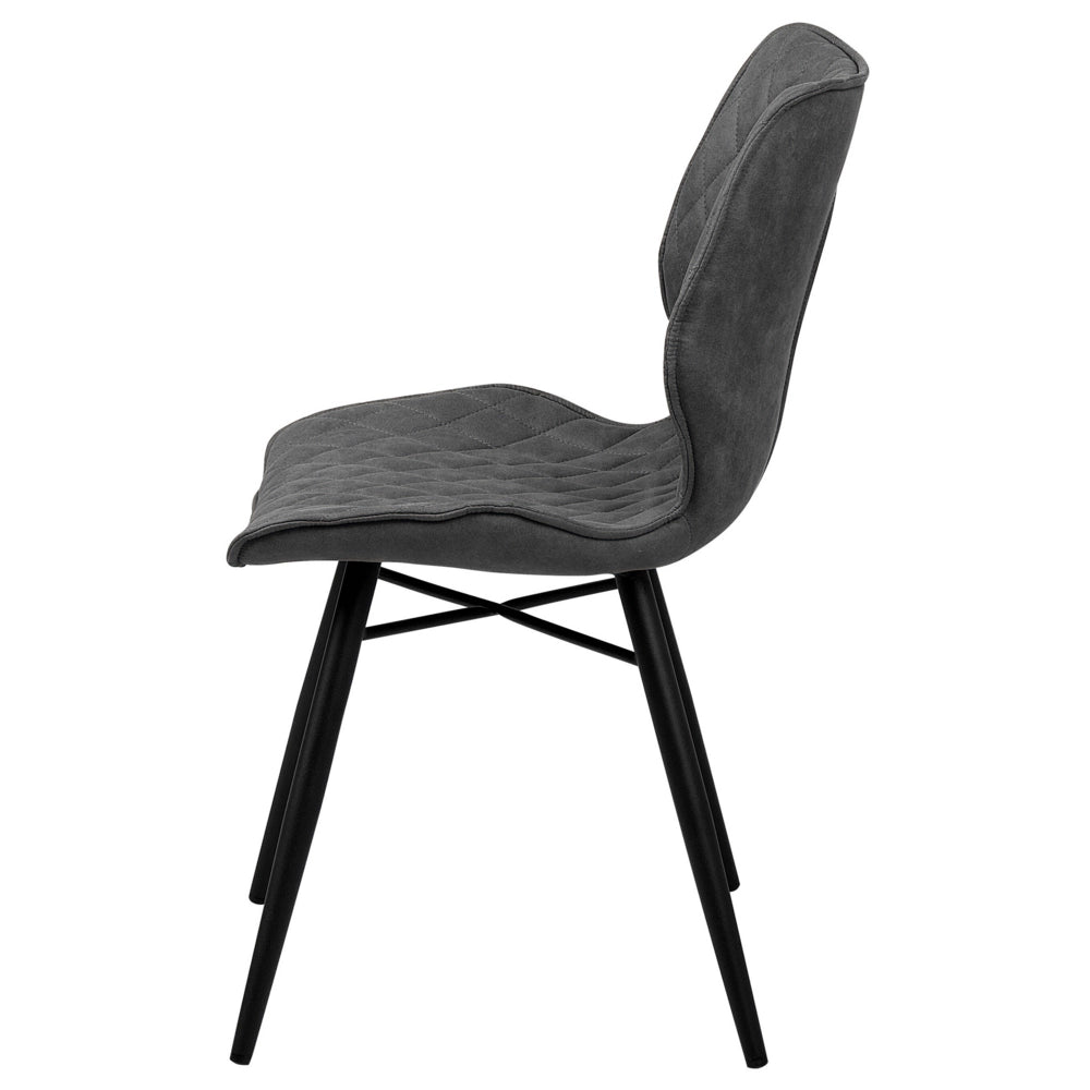 Set di 2 sedie da pranzo con rivestimento in tessuto grigio e gambe in metallo nero stile retrò rustico