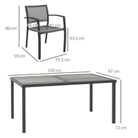 Set Tavolo e 6 Sedie Impilabili da Giardino in Tessuto a Rete e Tavolo Effetto Legno Grigio