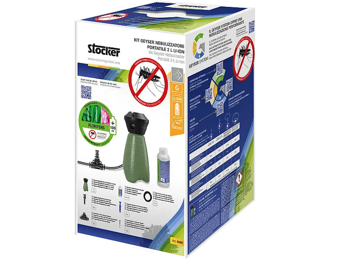 Kit nebulizzatore portatile anti zanzare Stocker Geyser verde 2 L Li-Ion con Florifens