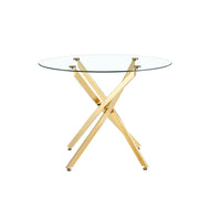 Tavolo da pranzo rotondo per 2-4 persone con piano in vetro temperato e base in metallo per cucina; 88 cm; oro