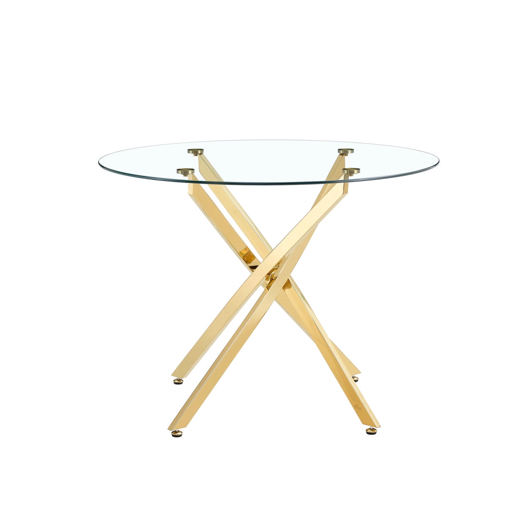 Tavolo da pranzo rotondo per 2-4 persone con piano in vetro temperato e base in metallo per cucina; 88 cm; oro