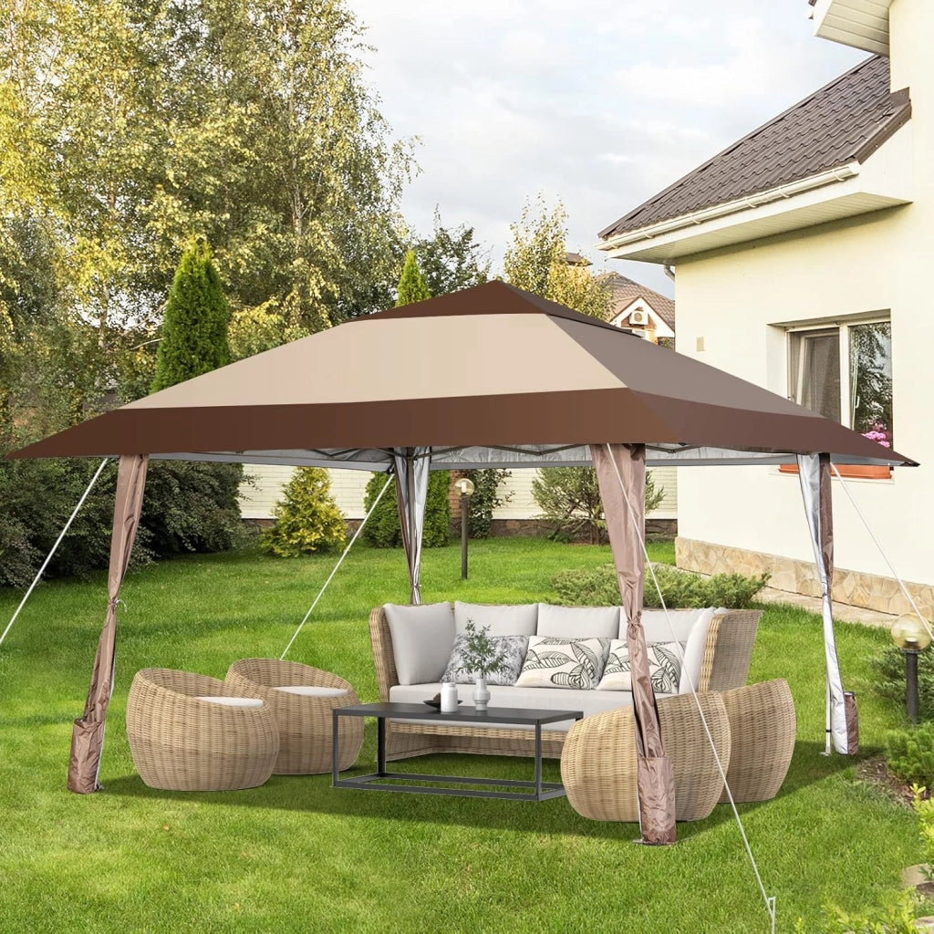 Gazebo da Giardino Regolabile in Altezza 265/275/285 cm, Pieghevole, Portatile, con Custodia e Ruote e 4 Sacchi di Sabbia, Tenda da Giardino, Terrazza, Cortile
