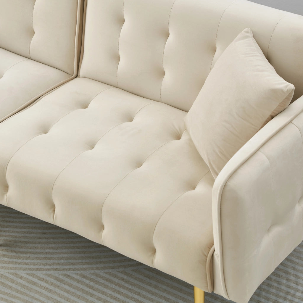 Divano letto 2 posti con schienale regolabile e braccioli multi-posizione, Velluto Beige