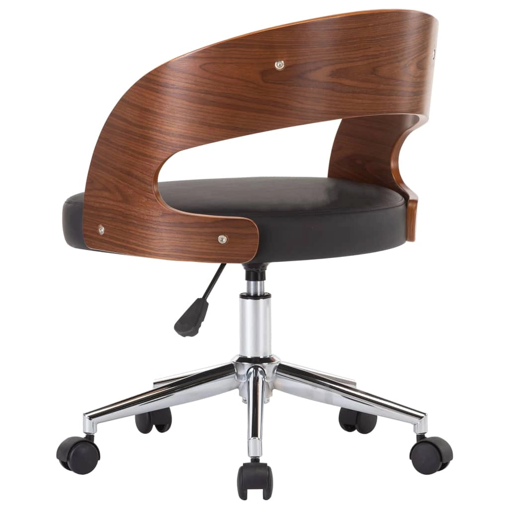 Sedia girevole da ufficio/studio in legno curvato e similpelle nera 02_0024151