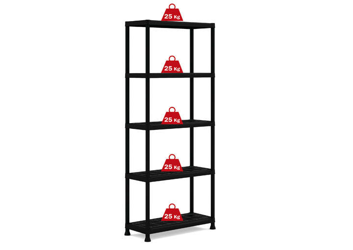 Scaffale in Plastica 5 Ripiani Componibile 32 x 75 x 176 cm