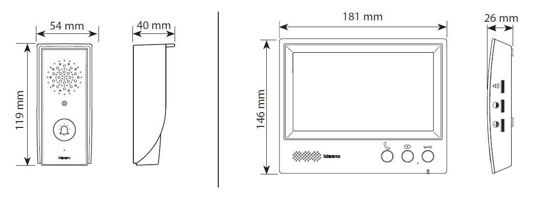 Videocitofono Bticino Kit 315511 monofamiliare Monitor Display 7" Colori 4 Fili
