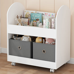 Scaffale Portagiochi per Bambini 2 Ceste in Tessuto e Libreria 70x40x78 cm in MDF Bianco e Grigio