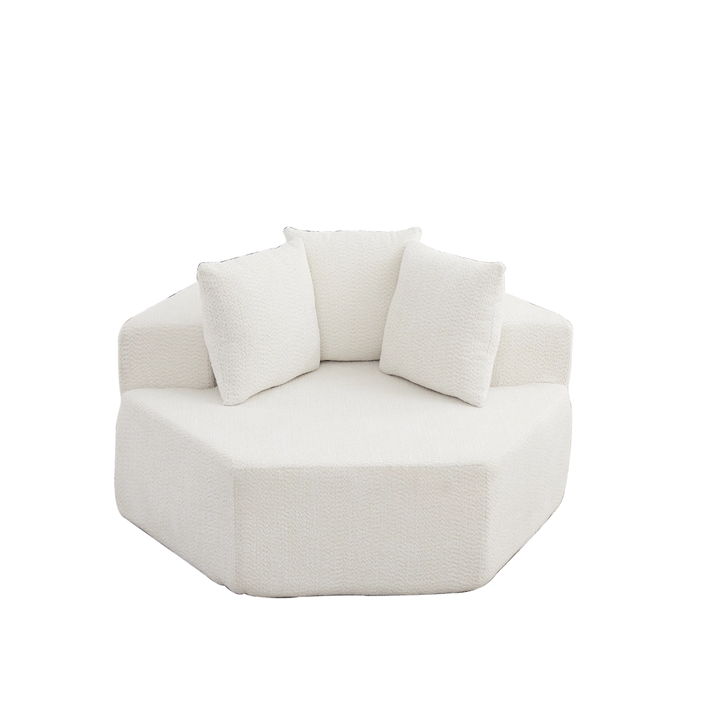 Poltrona lounge modulare esagonale in ciniglia beige