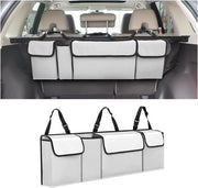Organizzatore della cassetta del bagaglio, organizzatore per auto, in tessuto Oxford, pieghevole e impermeabile, con 4 contenitori, deposito auto interno (bianco grigio)