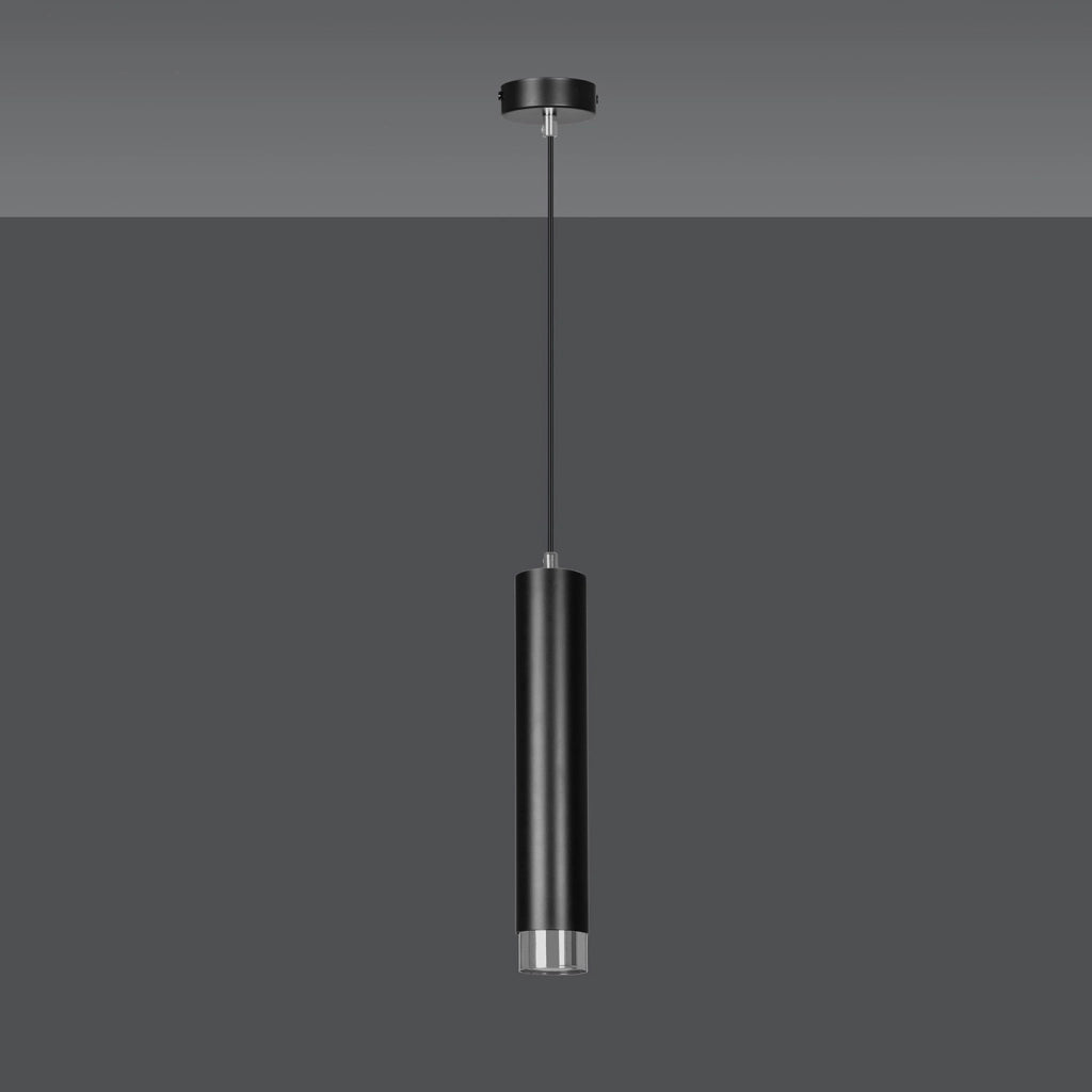 Sospensione 1 Luce Brunilde In Acciaio Nero Con Tubolare In Nero E Cromo