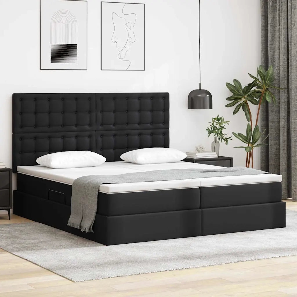 Letto con contenitore e materasso Nero 200 x 200 cm