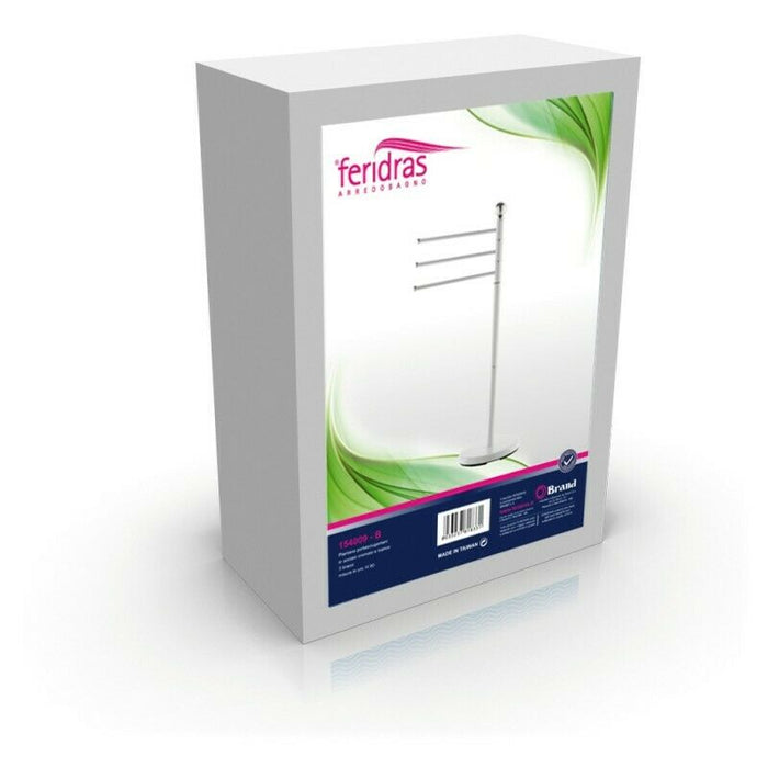 Piantana Porta Asciugamani Feridras Acciaio Cromato e Bianco 3 Bracci H 90cm