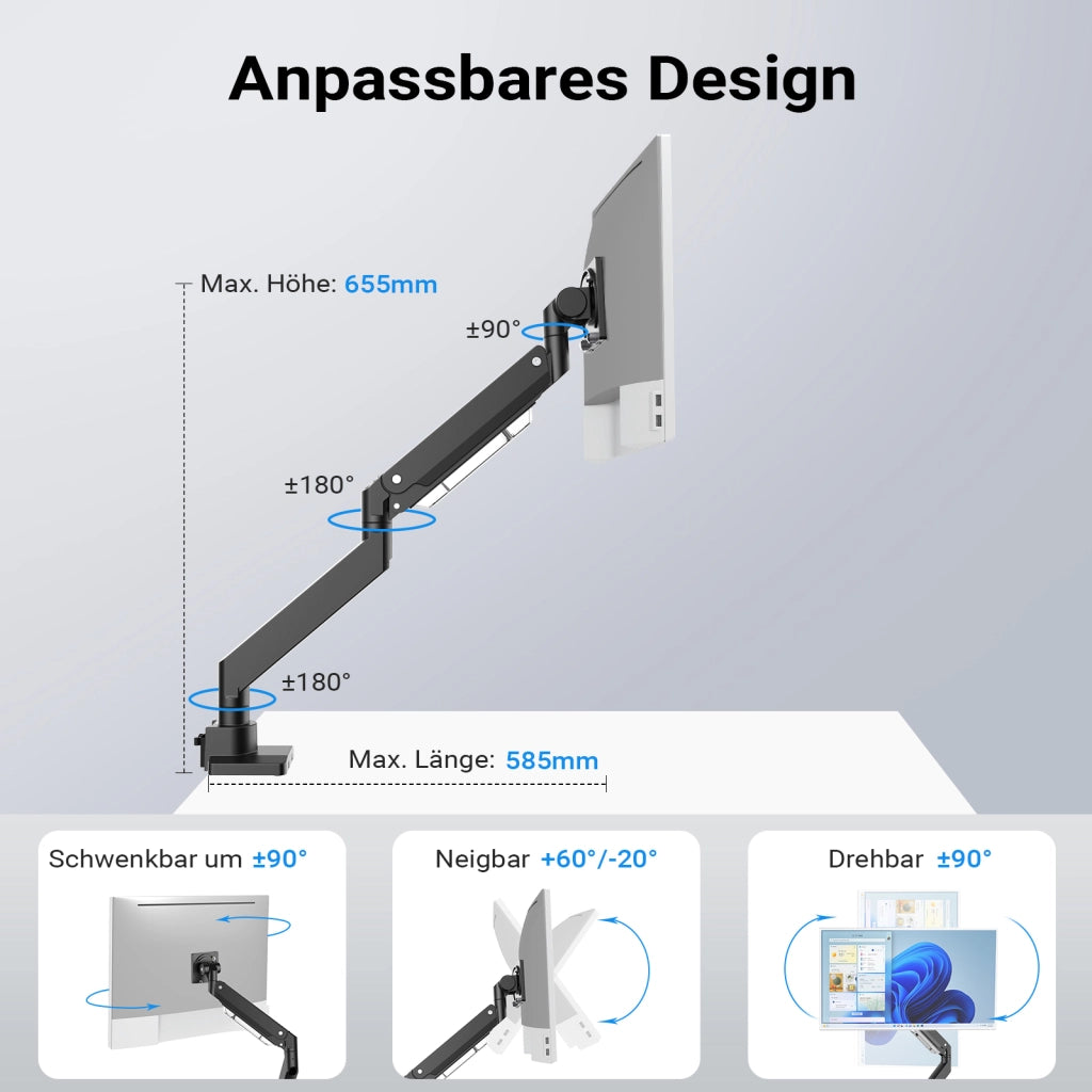 Braccio monitor da scrivania Supporto per schermi da 17 a 57" conforme a VESA, con molla a gas