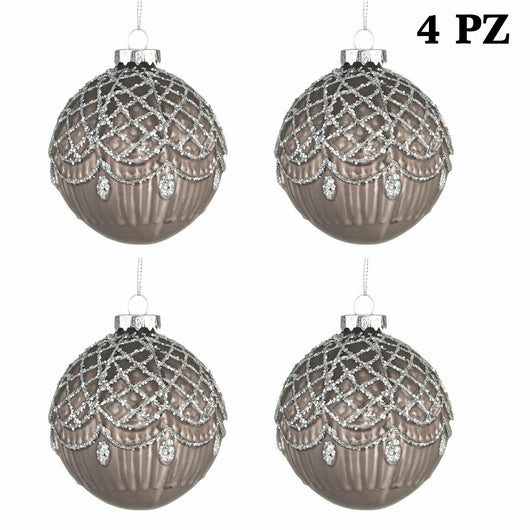 Palle di Natale in Vetro Marrone Argento per Albero Addobbi Decorazioni Natalizi