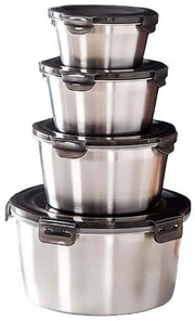Contenitori alimentari in acciaio inossidabile con coperchi a tenuta d'aria, bento per pranzo riutilizzabile, impermeabili, lavastoviglie e forno (senza coperchio) (300 ml + 550 ml + 950 ml + 2000 ml)