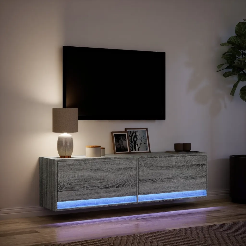 Mobile TV a Parete con Luci LED Grigio Sonoma 140x31x38 cm 852374