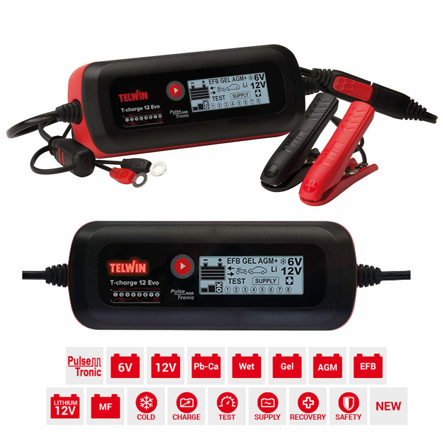 Caricabatterie Mantenitore Tester Batterie 6/12V Telwin T-Charge 12 EVO con LCD
