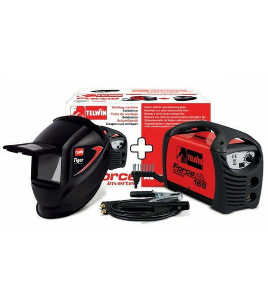 Saldatrice inverter Telwin Force 165 + Maschera Tiger e Accessori saldatura MMA