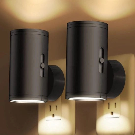 Due lampade a LED per notte con presa, illuminazione per camera da letto, lampada da parete a tre colori europea, con telecomando.