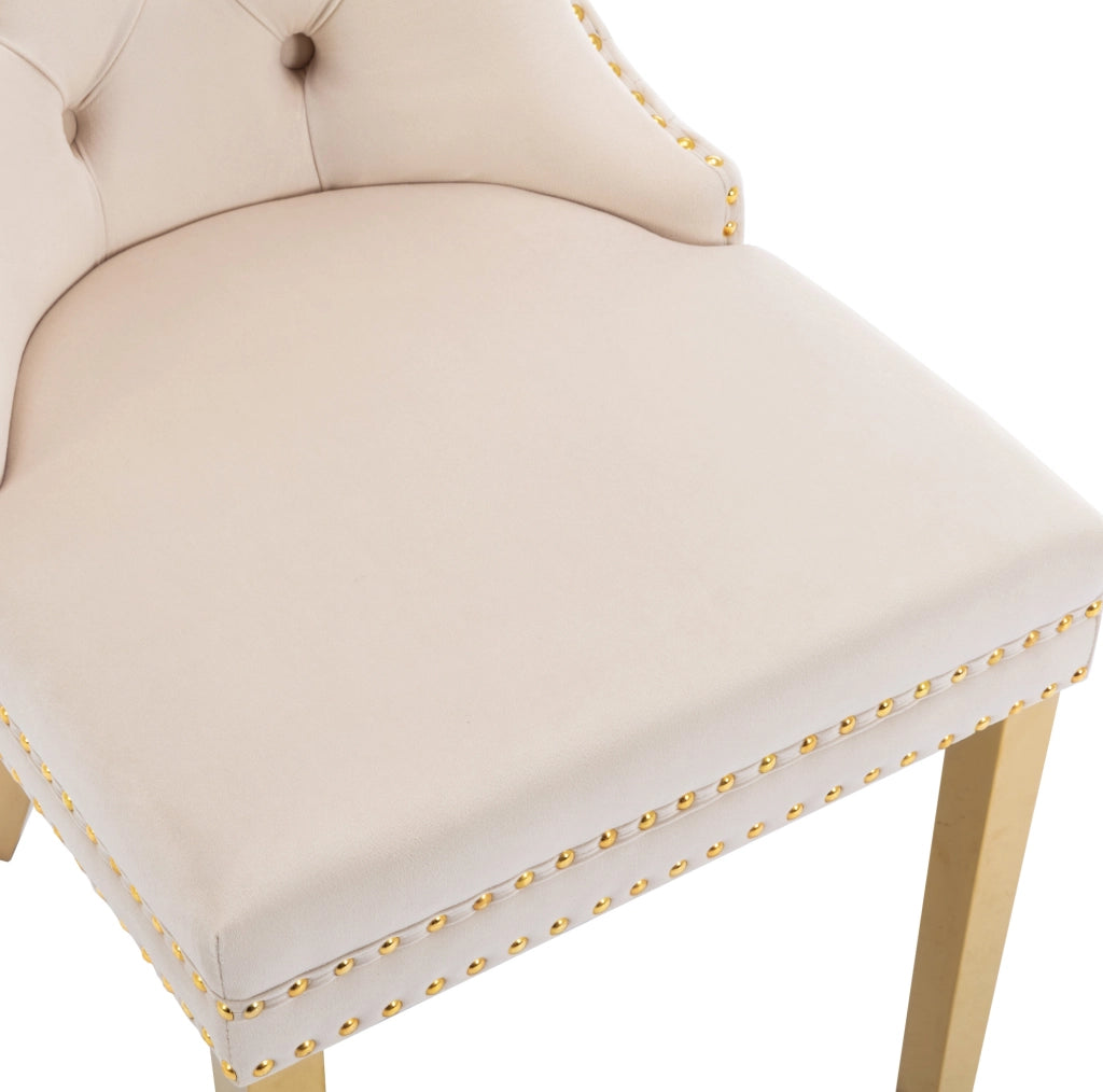 Sedia da pranzo 50.5x45x95 cm con anello decorativo sul retro in velluto beige