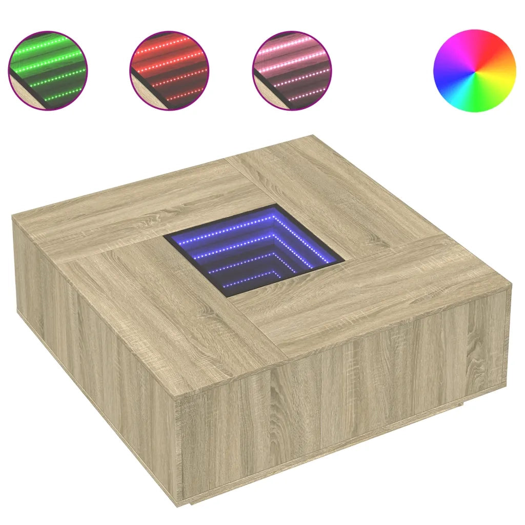Tavolino da Salotto con LED Infinity Rovere Sonoma 100x100x40cm 3284044