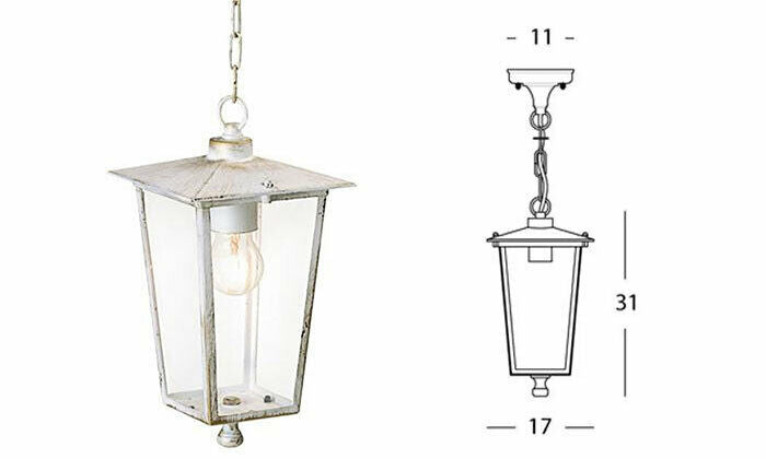 Lampada Sospensione Vintage Lanterna Esterno Giardino Bianco Antico Oro Sovil
