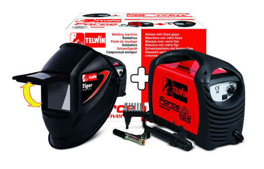 Saldatrice inverter Telwin Force 125 + Maschera Tiger + Accessori saldatura MMA