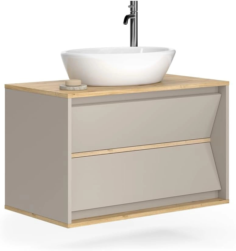 Mobile sottolavabo per bagno Edelin, Cachemire, 80 x 50 cm con 2 cassetti, per montaggio a parete e compatibile con sifoni standard