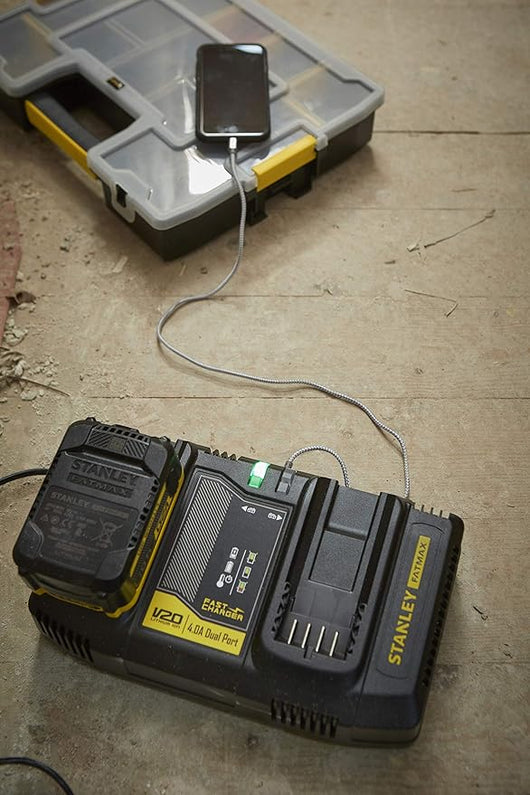Stanley FatMax SFMCB24‑QW – Caricatore Rapido Doppio 18 V V20 con USB 2 A