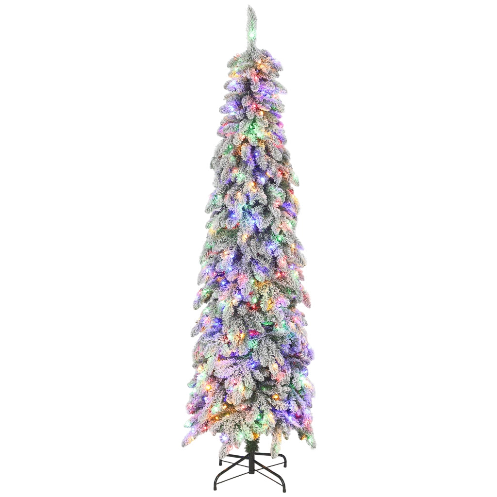 Albero di Natale Stretto 225 cm con Luci LED Bicolori 11 Modi Timer 800 Rami Verde ¨C zephmum ¨C Verde