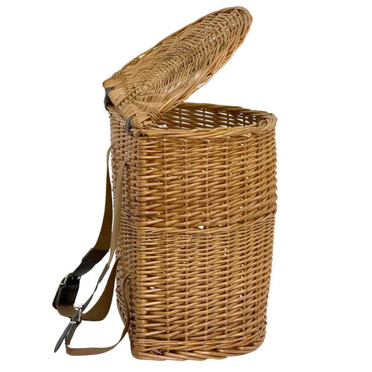 Cesto cesta zaino gerla vimini con coperchio e tracolla –41 cm x 30 cm x h 42 cm