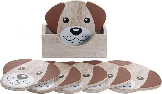 Sostegni in Legno per Vetrini - Sostegni con Disegno di Cane - 6 Pezzi - Moka - Legno