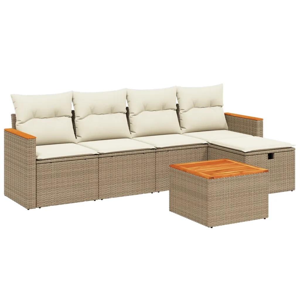 Set Divano da Giardino 6 pz con Cuscini Beige in Polyrattan