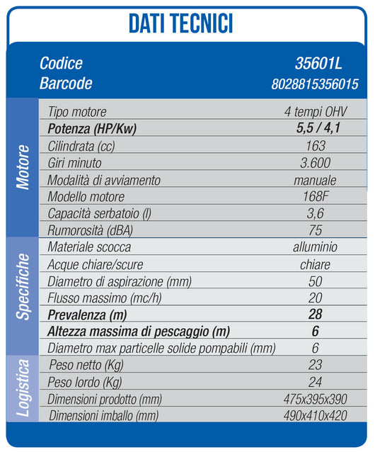 Motopompa a Scoppio Hyundai pompa Autoadescante Acque chiare Prevalenza 36M