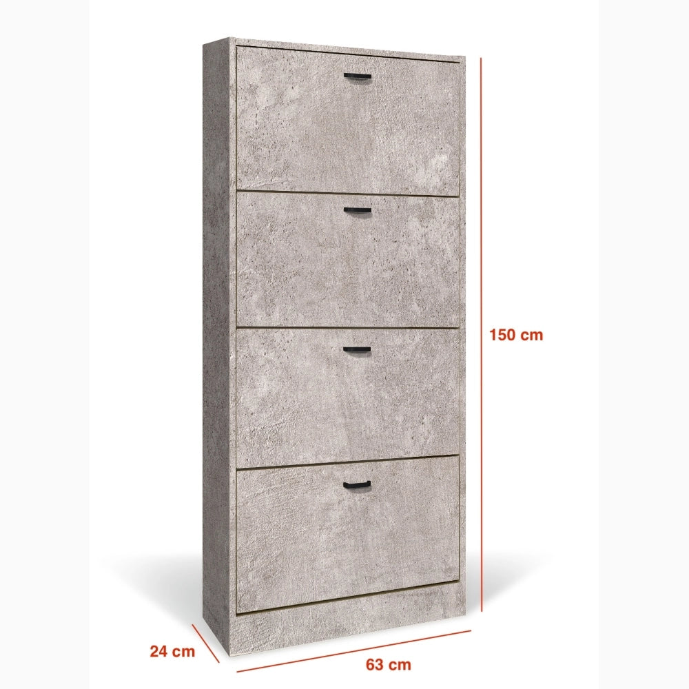 Scarpiera in Legno 4 Ante colore CEMENTO Mobiletto 24 Paia 63x24x150H cm (CD102-CE)