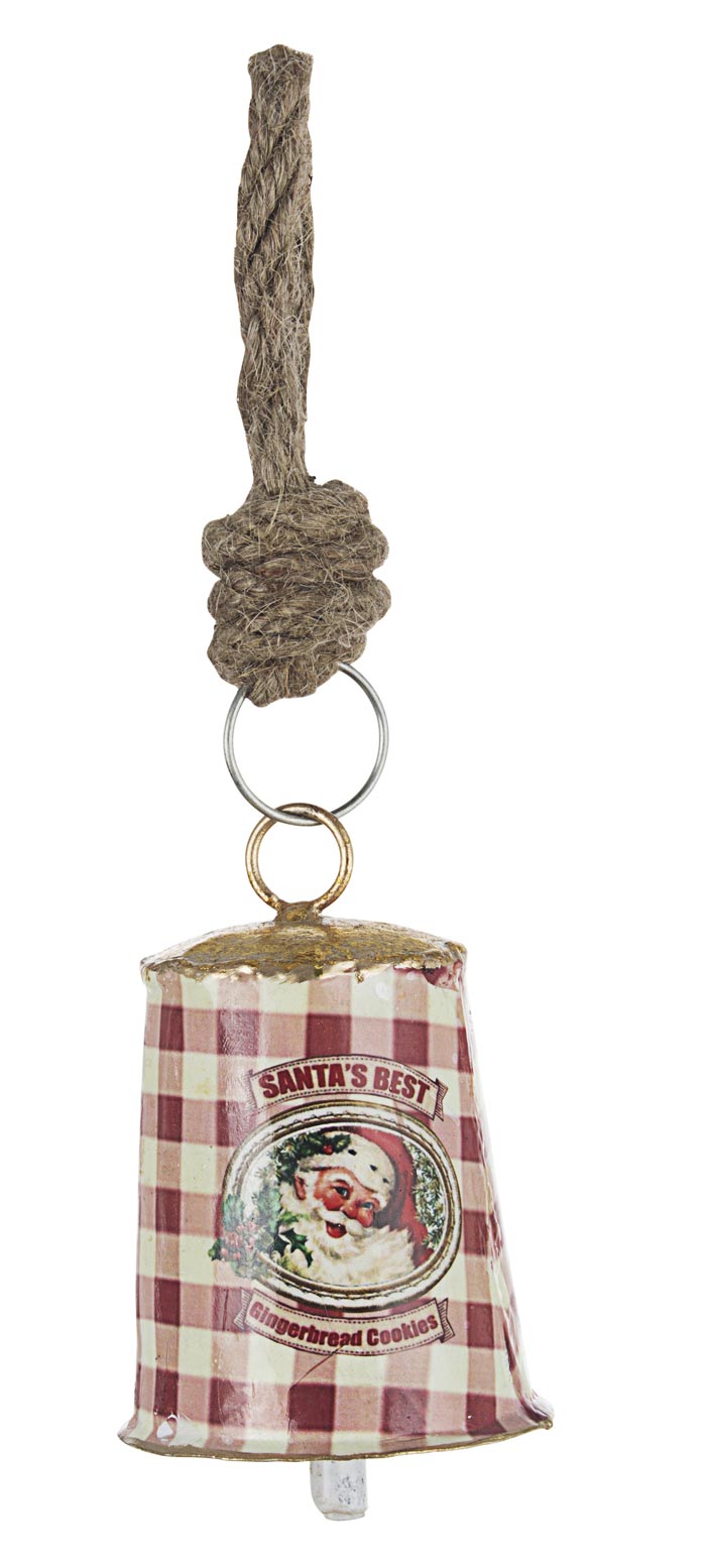 Pendaglio Natalizio Campana in Metallo Babbo Natale Decorazioni Addobbi Albero