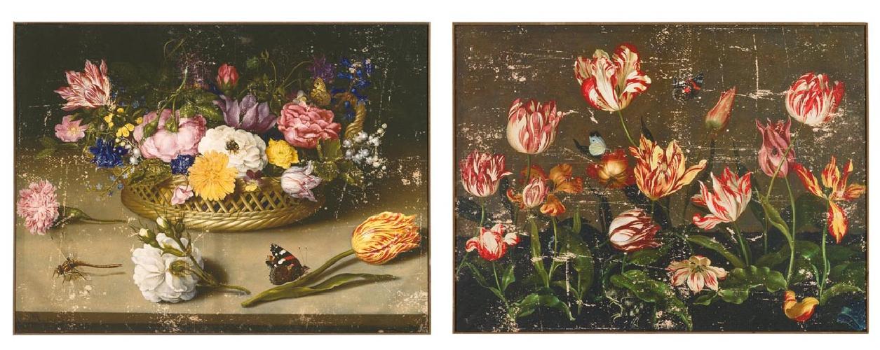 Quadro Anticato Barocco su Tela Tulipani Fiori Canvas Shabby Chic Blanc Mariclò