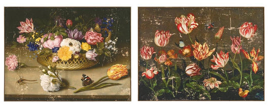 Quadro Anticato Barocco su Tela Tulipani Fiori Canvas Shabby Chic Blanc Mariclò