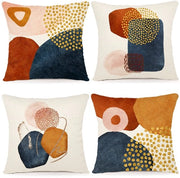 Set di 4 Cuscini Decorativi 45x45 cm in Lino con Disegno Geometrico per Soggiorno Camera da Letto Esterno