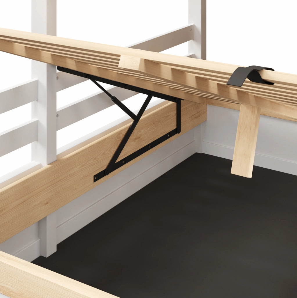 Letto a castello con contenitore idraulico 90x200/140x200 cm; bianco e naturale